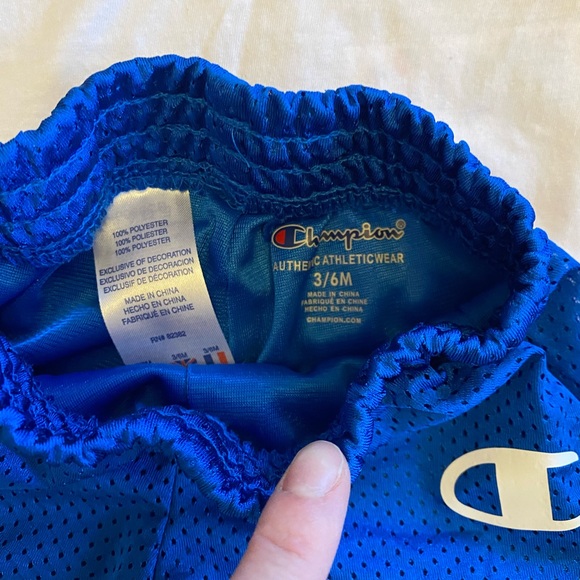 3/6 Month Champion Baby Outfit - White T-shirt and blue mesh shorts - Picture 3 of 5